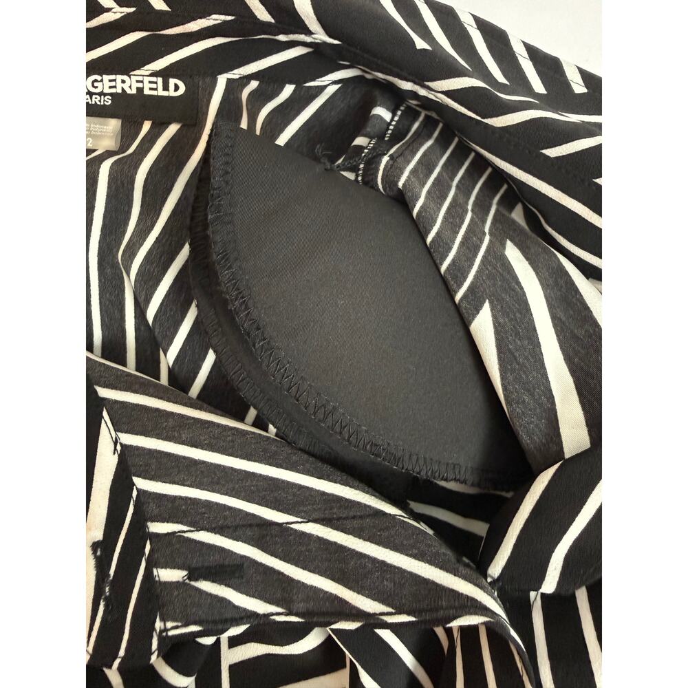 Karl Lagerfeld Paris Black White Stripe Shirt Dress 12 Asymmetric - Picture 6 of 7